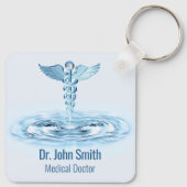 Hermes Rod Caduceus Blauw Water Ripples Medisch Sleutelhanger (Achterkant)