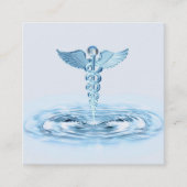 Hermes Rod Caduceus Blauw Water Ripples Medisch Vierkante Visitekaartje (Voorkant)