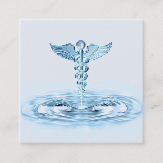 Hermes Rod Caduceus Blauw Water Ripples Medisch Vierkante Visitekaartje (Voorkant)