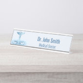 Hermes Rod Caduceus Water Ripples Blauw Medisch Bureau Naambordje (Voorkant)