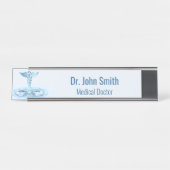 Hermes Rod Caduceus Water Ripples Blauw Medisch Bureau Naambordje (Voorkant)