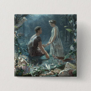Hermia Lysander & feeën Midsummer Night Dream Vierkante Button 5,1 Cm
