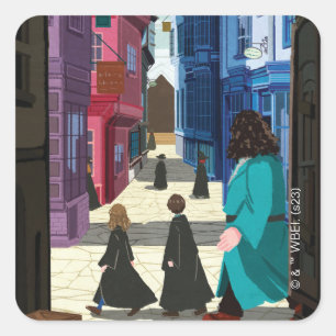 Hermione, HARRY POTTER™ & Hagrid in Diagon Alley Vierkante Sticker