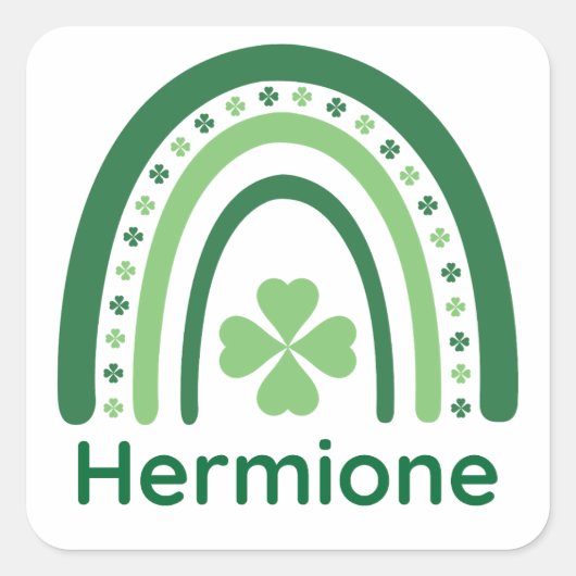Hermione Name Clover Boho Rainbow Vierkante Sticker (Voorkant)