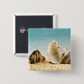 Hermit crab kijkt naar grotere schelp vierkante button 5,1 cm (Voorkant /achterkant)