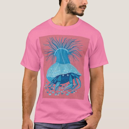 Hermit Crab, onderzeese kust, roze blauw dieren T-shirt (Voorkant)