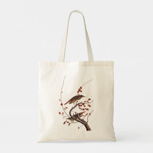 Hermit Thrush Audubon Bird met Red Berries Tote Bag (Achterkant)