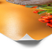 Hermit Thrush Songbird op de Scarlet Firethorn Foto Afdruk (Hoek)