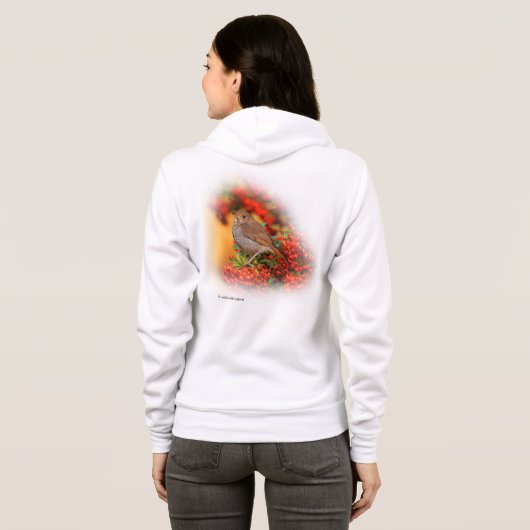 Hermit Thrush Songbird op Scarlet Firethorn Hoodie (Achterkant volledig)