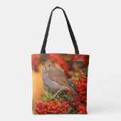 Hermit Thrush Songbird op Scarlet Firethorn Tote Bag (Achterkant)