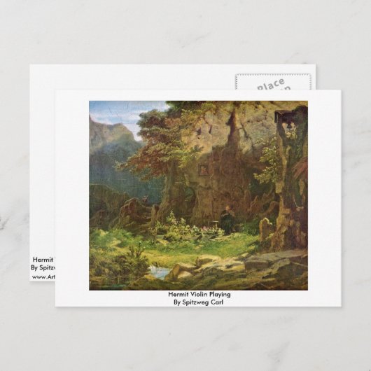 Hermit Violin spellen door spitzweg Carl Briefkaart (Voorkant / Achterkant)