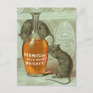 Hermitage Sour Mash Whiskey met twee ratten Briefkaart