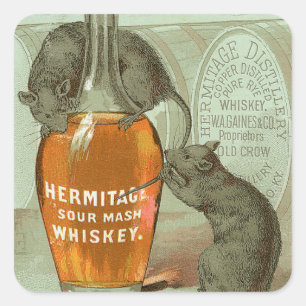 Hermitage Sour Mash Whiskey met twee ratten Vierkante Sticker