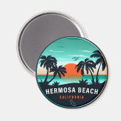 Hermosa Beach California Retro Sunset Souvenirs Magneet (Voorkant / Achterkant)