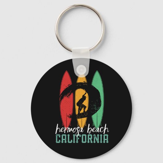 Hermosa Beach California  Retro Surfing Sleutelhanger (Voorkant)