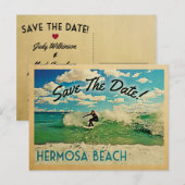 Hermosa Beach Save the Date California Surfing Aankondigingskaart (Voorkant / Achterkant)