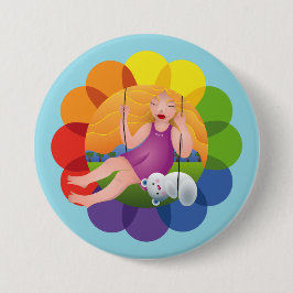 Hermosa Chica en columpio con su oso Ronde Button 7,6 Cm