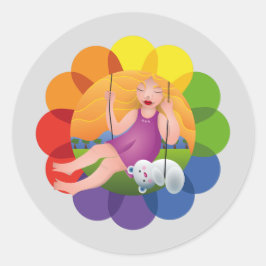 Hermosa chica en columpio con su oso ronde sticker