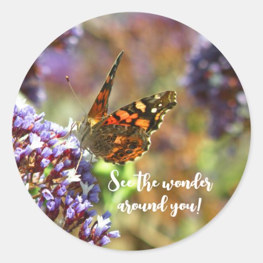 Hermosa Mariposa polinizando flores Ronde Sticker (Voorkant)