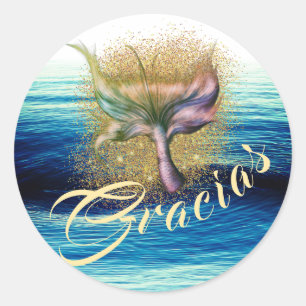 Hermosa y mágica sirena cola salpicadura en azul y ronde sticker