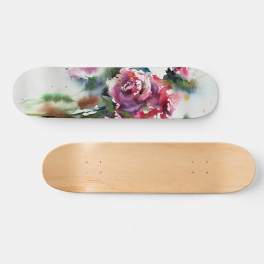 Hermosas Rosas Rojas en Arte Acuarela Persoonlijk Skateboard (Horizontaal)