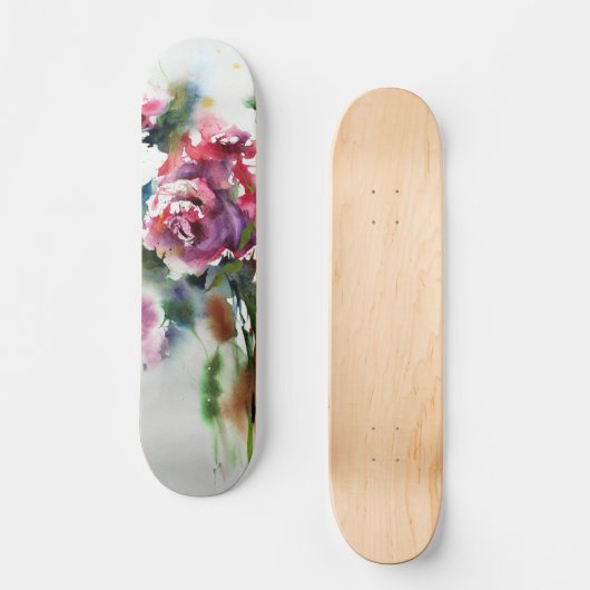Hermosas Rosas Rojas en Arte Acuarela Persoonlijk Skateboard (Voorkant)