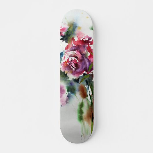 Hermosas Rosas Rojas en Arte Acuarela Persoonlijk Skateboard (Voorkant)