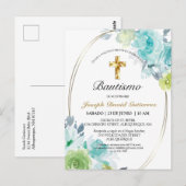 HERMOSO BAUTIZO BEBÉ CRUZADO DE ORO FLORAL AZUL IN BRIEFKAART (Voorkant / Achterkant)