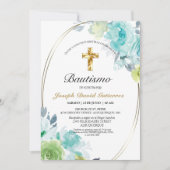 HERMOSO BAUTIZO BEBÉ CRUZADO DE ORO FLORAL AZUL KAART (Voorkant)