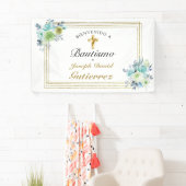 HERMOSO BAUTIZO BEBÉ CRUZADO DE ORO FLORAL AZUL SPANDOEK (Insitu)