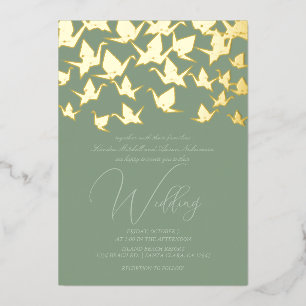 Hermoso Boda de la grúa de papel de origen sage Folie Uitnodiging