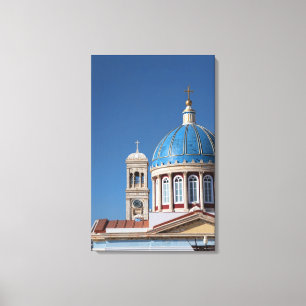 Hermoupolis, Syros eiland, Griekenland. Blauwe koe Canvas Afdruk