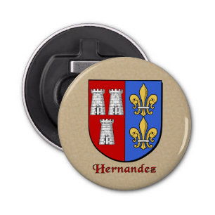 Hernandez Heraldic Arms op perkament stijl terug Button Flesopener