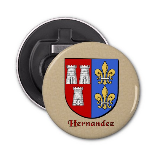 Hernandez Heraldic Arms op perkament stijl terug Button Flesopener (Voorkant)