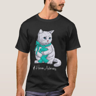 Hernia Awareness Maand Blauwgroen Lint Cat T-shirt