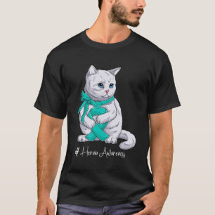 Hernia Awareness Maand Blauwgroen Lint Cat T-shirt
