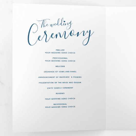 Hernieuwingsplechtigheid voor bruiloft: blauw en w drieluik programma (Binnenzijde eerst)