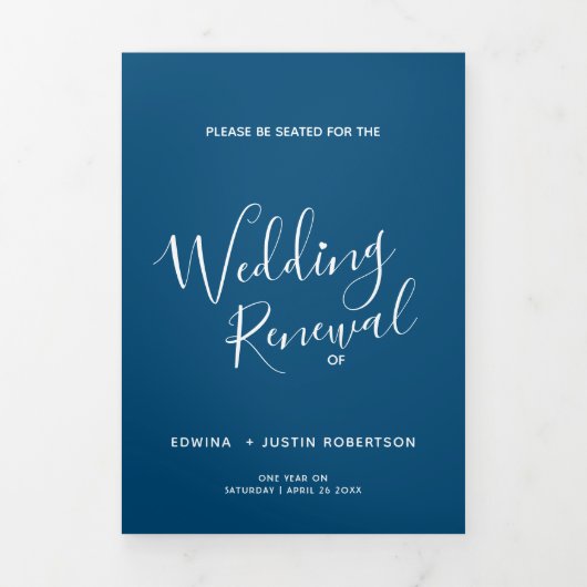 Hernieuwingsplechtigheid voor bruiloft: blauw en w drieluik programma (Cover)