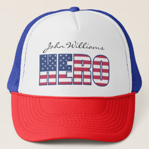 Hero American Flag Stars Stripes Add Name of Text Trucker Pet