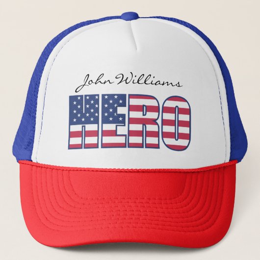 Hero American Flag Stars Stripes Add Name of Text Trucker Pet (Voorkant)