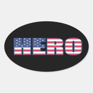 Hero American Flag Stars Stripes Red Blue Ovale Sticker