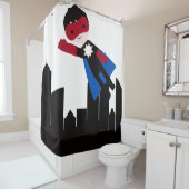 Hero Boy in City met Skyscrapers Douchegordijn (In situ)