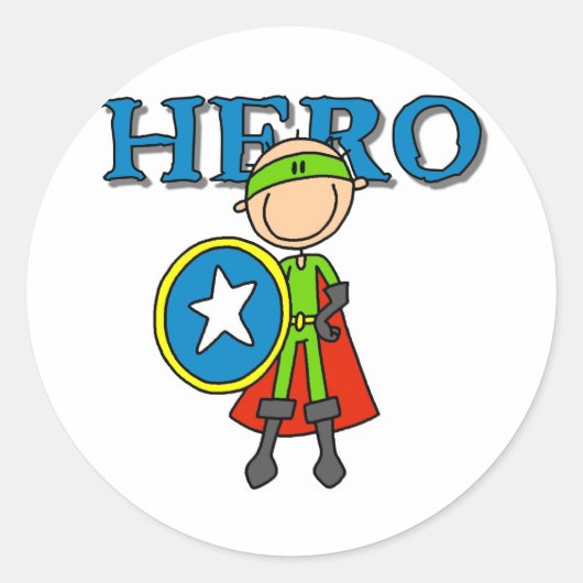 Hero Boy met een schild Ronde Sticker (Voorkant)