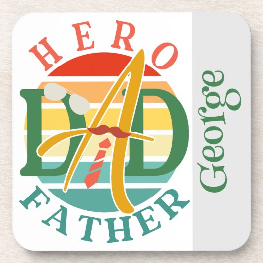 Hero Dad Fath Sunset Stropdas, snor en zonnebril Bier Onderzetter (Voorkant)