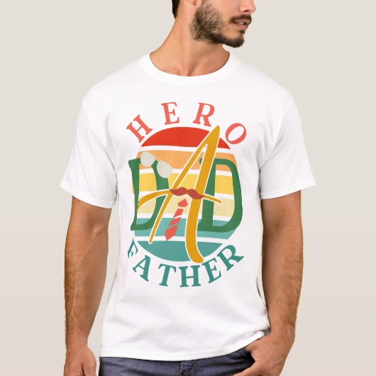 Hero Dad Fath Sunset Stropdas, snor en zonnebril T-shirt (Voorkant)