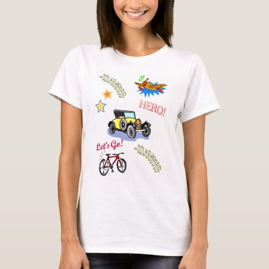 Hero Fiets Auto Vliegtuig T-shirt (Voorkant)