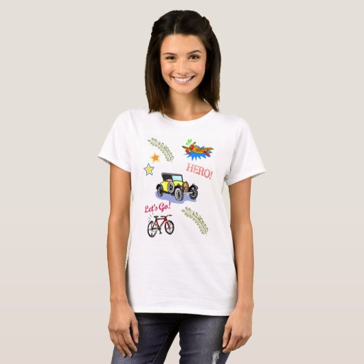 Hero Fiets Auto Vliegtuig T-shirt (Voorkant volledig)
