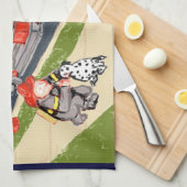 Hero Fireman & Dalmatian Kitchen Towel Theedoek (Quarter Fold)