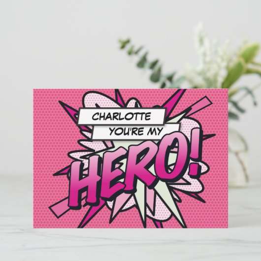 HERO Fun Retro Stripboek Pop Art Kaart (Staand voorkant)