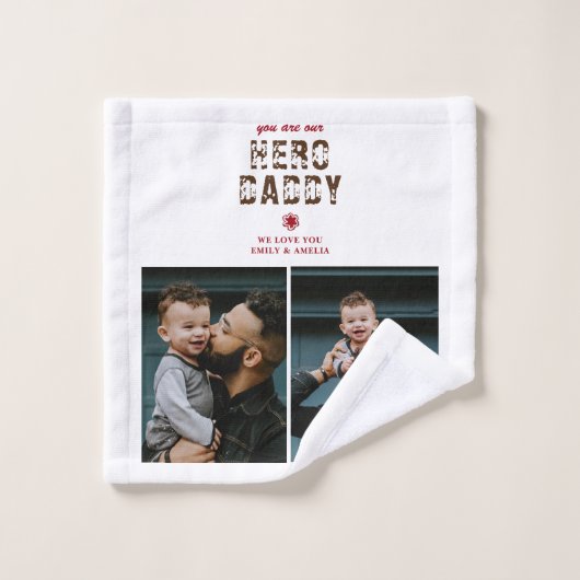Hero Papa Vader Dag 2 Foto Collage Bad Handdoek (Wasdoekje)
